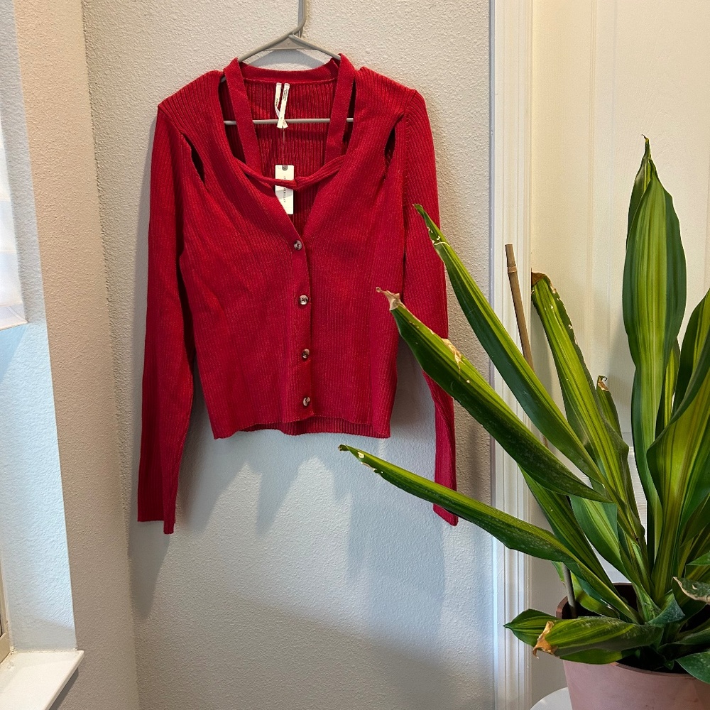 Anthropologie Red Crew Neck Sweater